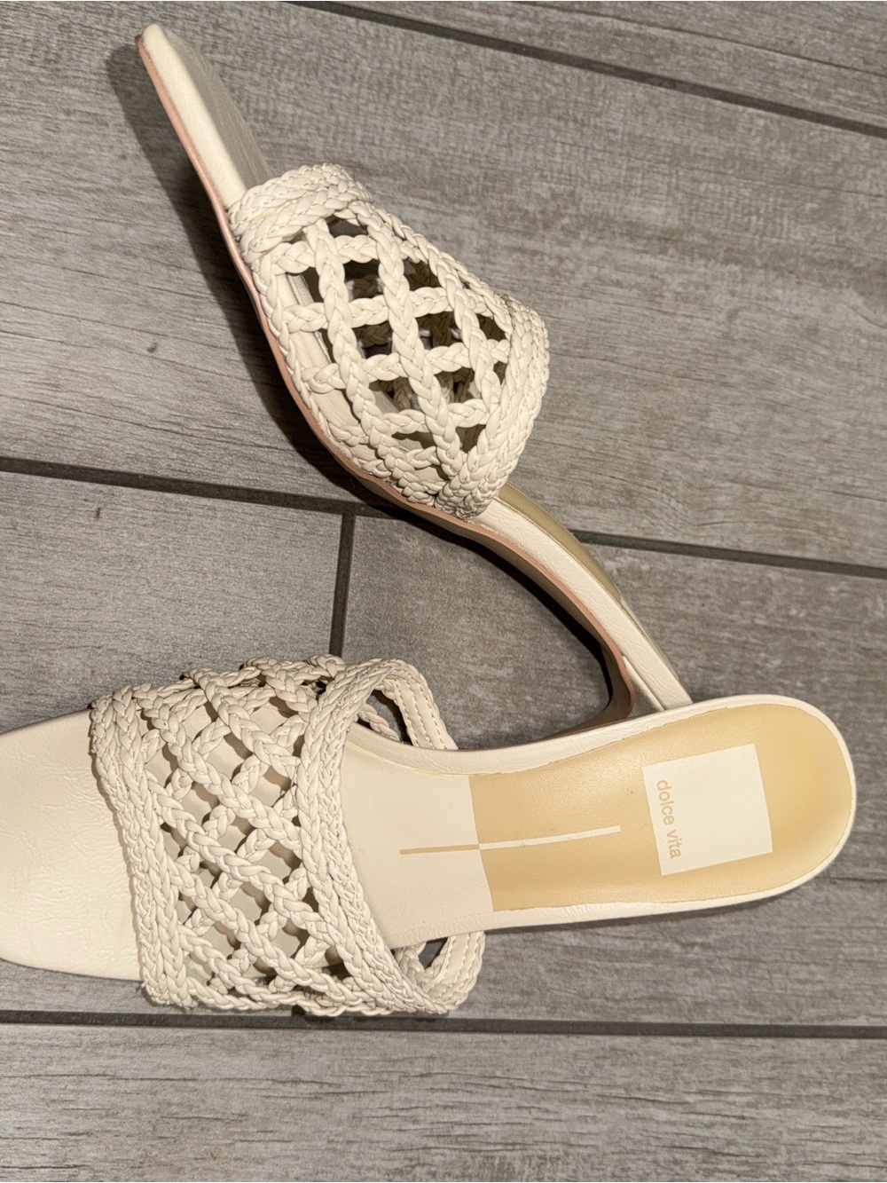 Dolce Vita Cream Braided kitten heel slides